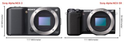Größenvergleich: Sony Alpha NEX-3 vs. Sony Alpha NEX-5R Größenvergleich: Sony Alpha NEX-3 vs. Sony Alpha NEX-5R
