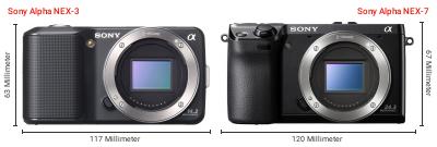 Größenvergleich: Sony Alpha NEX-3 vs. Sony Alpha NEX-7 Größenvergleich: Sony Alpha NEX-3 vs. Sony Alpha NEX-7