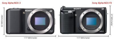 Größenvergleich: Sony Alpha NEX-3 vs. Sony Alpha NEX-F3 Größenvergleich: Sony Alpha NEX-3 vs. Sony Alpha NEX-F3