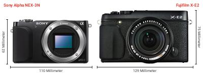 Größenvergleich: Sony Alpha NEX-3N vs. Fujifilm X-E2 Größenvergleich: Sony Alpha NEX-3N vs. Fujifilm X-E2