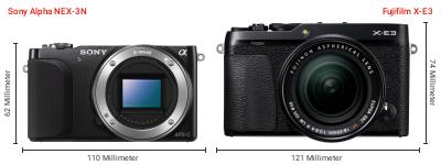 Größenvergleich: Sony Alpha NEX-3N vs. Fujifilm X-E3 Größenvergleich: Sony Alpha NEX-3N vs. Fujifilm X-E3
