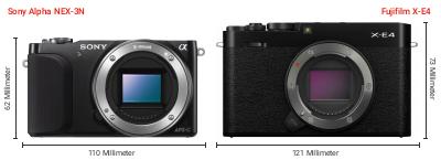 Größenvergleich: Sony Alpha NEX-3N vs. Fujifilm X-E4