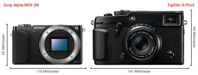 Größenvergleich: Sony Alpha NEX-3N vs. Fujifilm X-Pro2