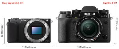 Größenvergleich: Sony Alpha NEX-3N vs. Fujifilm X-T2