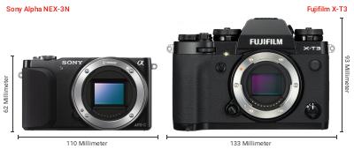 Größenvergleich: Sony Alpha NEX-3N vs. Fujifilm X-T3