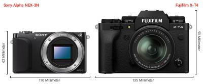 Größenvergleich: Sony Alpha NEX-3N vs. Fujifilm X-T4