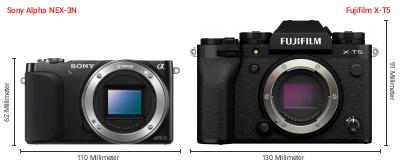 Größenvergleich: Sony Alpha NEX-3N vs. Fujifilm X-T5