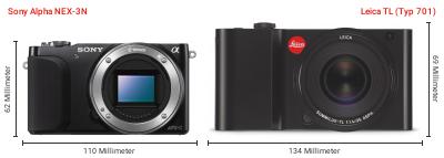 Größenvergleich: Sony Alpha NEX-3N vs. Leica TL (Typ 701) Größenvergleich: Sony Alpha NEX-3N vs. Leica TL (Typ 701)