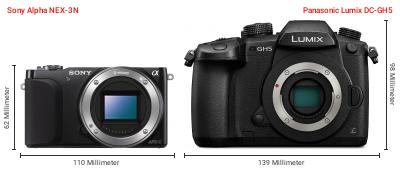 Größenvergleich: Sony Alpha NEX-3N vs. Panasonic Lumix DC-GH5 Größenvergleich: Sony Alpha NEX-3N vs. Panasonic Lumix DC-GH5
