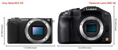 Größenvergleich: Sony Alpha NEX-3N vs. Panasonic Lumix DMC-G6 Größenvergleich: Sony Alpha NEX-3N vs. Panasonic Lumix DMC-G6