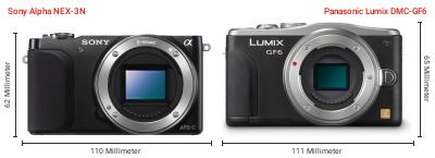 Größenvergleich: Sony Alpha NEX-3N vs. Panasonic Lumix DMC-GF6 Größenvergleich: Sony Alpha NEX-3N vs. Panasonic Lumix DMC-GF6