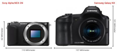 Größenvergleich: Sony Alpha NEX-3N vs. Samsung Galaxy NX Größenvergleich: Sony Alpha NEX-3N vs. Samsung Galaxy NX
