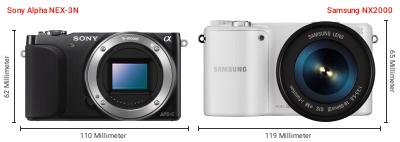 Größenvergleich: Sony Alpha NEX-3N vs. Samsung NX2000 Größenvergleich: Sony Alpha NEX-3N vs. Samsung NX2000
