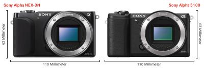 Größenvergleich: Sony Alpha NEX-3N vs. Sony Alpha 5100 Größenvergleich: Sony Alpha NEX-3N vs. Sony Alpha 5100