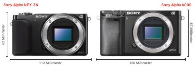 Größenvergleich: Sony Alpha NEX-3N vs. Sony Alpha 6000 Größenvergleich: Sony Alpha NEX-3N vs. Sony Alpha 6000