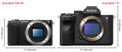Größenvergleich: Sony Alpha NEX-3N vs. Sony Alpha 7 IV Größenvergleich: Sony Alpha NEX-3N vs. Sony Alpha 7 IV