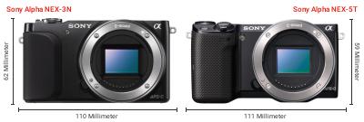 Größenvergleich: Sony Alpha NEX-3N vs. Sony Alpha NEX-5T Größenvergleich: Sony Alpha NEX-3N vs. Sony Alpha NEX-5T