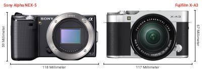 Größenvergleich: Sony Alpha NEX-5 vs. Fujifilm X-A3 Größenvergleich: Sony Alpha NEX-5 vs. Fujifilm X-A3