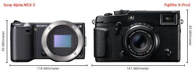 Größenvergleich: Sony Alpha NEX-5 vs. Fujifilm X-Pro2 Größenvergleich: Sony Alpha NEX-5 vs. Fujifilm X-Pro2