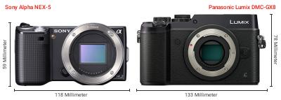 Größenvergleich: Sony Alpha NEX-5 vs. Panasonic Lumix DMC-GX8
