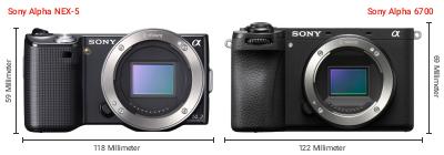 Größenvergleich: Sony Alpha NEX-5 vs. Sony Alpha 6700 Größenvergleich: Sony Alpha NEX-5 vs. Sony Alpha 6700