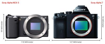 Größenvergleich: Sony Alpha NEX-5 vs. Sony Alpha 7 Größenvergleich: Sony Alpha NEX-5 vs. Sony Alpha 7