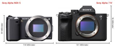 Größenvergleich: Sony Alpha NEX-5 vs. Sony Alpha 7 IV
