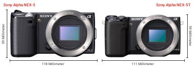 Größenvergleich: Sony Alpha NEX-5 vs. Sony Alpha NEX-5T Größenvergleich: Sony Alpha NEX-5 vs. Sony Alpha NEX-5T