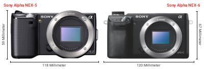 Größenvergleich: Sony Alpha NEX-5 vs. Sony Alpha NEX-6 Größenvergleich: Sony Alpha NEX-5 vs. Sony Alpha NEX-6