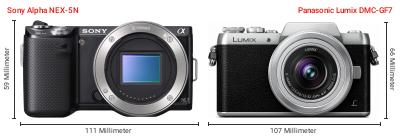 Größenvergleich: Sony Alpha NEX-5N vs. Panasonic Lumix DMC-GF7