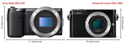 Größenvergleich: Sony Alpha NEX-5N vs. Panasonic Lumix DMC-GM5 Größenvergleich: Sony Alpha NEX-5N vs. Panasonic Lumix DMC-GM5