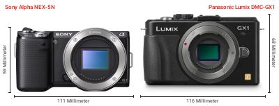 Größenvergleich: Sony Alpha NEX-5N vs. Panasonic Lumix DMC-GX1 Größenvergleich: Sony Alpha NEX-5N vs. Panasonic Lumix DMC-GX1