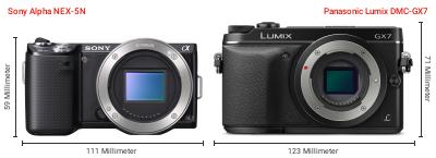 Größenvergleich: Sony Alpha NEX-5N vs. Panasonic Lumix DMC-GX7 Größenvergleich: Sony Alpha NEX-5N vs. Panasonic Lumix DMC-GX7