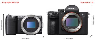 Größenvergleich: Sony Alpha NEX-5N vs. Sony Alpha 7 III Größenvergleich: Sony Alpha NEX-5N vs. Sony Alpha 7 III