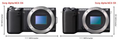 Größenvergleich: Sony Alpha NEX-5N vs. Sony Alpha NEX-5R Größenvergleich: Sony Alpha NEX-5N vs. Sony Alpha NEX-5R