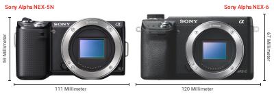 Größenvergleich: Sony Alpha NEX-5N vs. Sony Alpha NEX-6 Größenvergleich: Sony Alpha NEX-5N vs. Sony Alpha NEX-6
