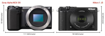 Größenvergleich: Sony Alpha NEX-5R vs. Nikon 1 J5