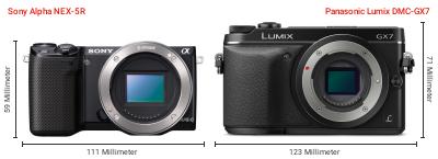 Größenvergleich: Sony Alpha NEX-5R vs. Panasonic Lumix DMC-GX7