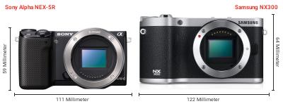 Größenvergleich: Sony Alpha NEX-5R vs. Samsung NX300 Größenvergleich: Sony Alpha NEX-5R vs. Samsung NX300