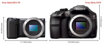 Größenvergleich: Sony Alpha NEX-5R vs. Sony Alpha 3000 Größenvergleich: Sony Alpha NEX-5R vs. Sony Alpha 3000