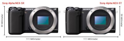 Größenvergleich: Sony Alpha NEX-5R vs. Sony Alpha NEX-5T Größenvergleich: Sony Alpha NEX-5R vs. Sony Alpha NEX-5T