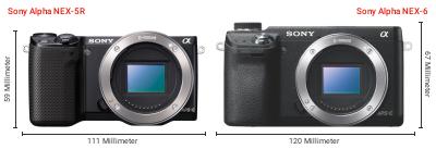 Größenvergleich: Sony Alpha NEX-5R vs. Sony Alpha NEX-6 Größenvergleich: Sony Alpha NEX-5R vs. Sony Alpha NEX-6