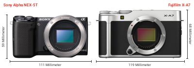 Größenvergleich: Sony Alpha NEX-5T vs. Fujifilm X-A7