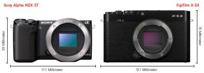 Größenvergleich: Sony Alpha NEX-5T vs. Fujifilm X-E4