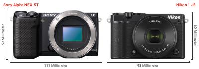 Größenvergleich: Sony Alpha NEX-5T vs. Nikon 1 J5