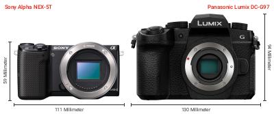Größenvergleich: Sony Alpha NEX-5T vs. Panasonic Lumix DC-G97