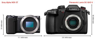 Größenvergleich: Sony Alpha NEX-5T vs. Panasonic Lumix DC-GH5 II