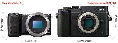 Größenvergleich: Sony Alpha NEX-5T vs. Panasonic Lumix DMC-GX8
