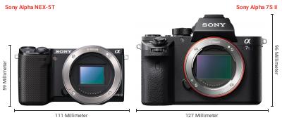 Größenvergleich: Sony Alpha NEX-5T vs. Sony Alpha 7S II Größenvergleich: Sony Alpha NEX-5T vs. Sony Alpha 7S II