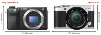 Größenvergleich: Sony Alpha NEX-6 vs. Fujifilm X-A3